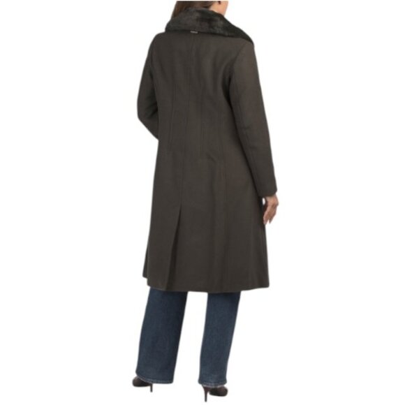 VINCE CAMUTO Wool Blend Long Coat With Faux Fur Collar - Picture 3 of 4
